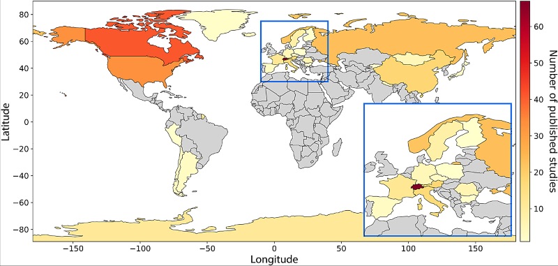 Global map summarizing locations of field sites where electrical resistivity tomography (ERT) has been used to study permafrost (2000–22) based on the literature search.