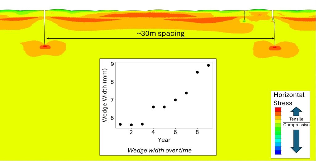 A typical simulation result showing multiple cracks.